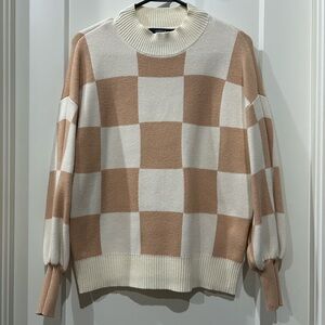 Elegant Beige and White Checkered Women's Sweater
